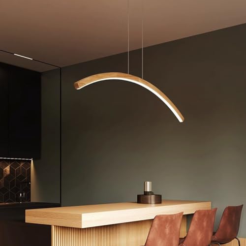 Dimmbare LED Pendelleuchte für Esstisch Moderne Hängelampe mit Fernbedienung Holz ChandeLier für Wohnzimmer Küche Büro 100cm Länge von Wmmner