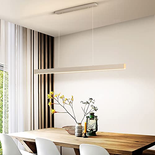 Dimmbarer LED-AnhängerLicht mit Fernbedienung Einstellbarer Linearer Kronleuchter für Esstisch Büro Industrie Schlafzimmer Küche Deckenleuchte (120cm Weiß) von Wmmner