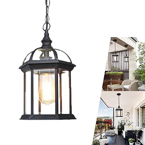 Einstellbare Vintage Pendelleuchte Wasserdichte IP23 Metall Kronleuchter für den Innen-/AußenbereichE27 Schwarze Hängelampe für Flur Balkon Terrasse Hof Pavillon von Wmmner