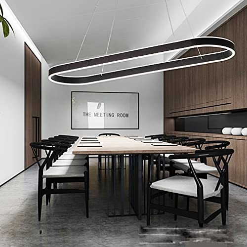 LED-Pendelleuchte Moderne ovale schwarze Kronleuchter Dimmbare Esszimmer- und Wohnzimmerbefestigung Holzdesign 100cm Deckenleuchte für Büro Schlafzimmer und Esstisch von Wmmner