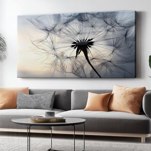 Leinwandbild Fantasy-Löwenzahn-Nahaufnahme, schwarz-hellgrau, Wanddekoration für Schlafzimmer, Poster, für Schlafzimmer, Home Office, Dekoration, 80 x 60 cm, Leinwandbild (ohne Rahmen) von Wmmner