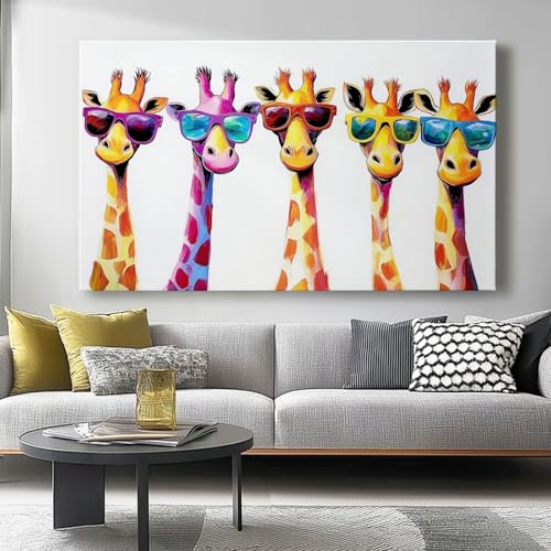 Leinwandwandbild Abstrakte Ölgemälde Giraffenprint, Farbige Leinwanddrucke Poster, 100 x 70 cm für Wohnzimmer Schlafzimmer Home Office Wanddekoration Gemälde ohne Rahmen von Wmmner