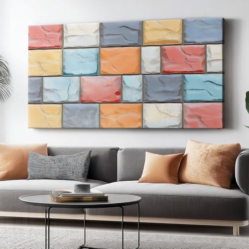 Leinwandwandbild Abstrakte Steinziegel Mosaikdruck, Bunte Schlafzimmerwanddekoration Drucke Poster, für Schlafzimmer Home Office Dekorationen 70 x 50 cm Leinwandwandbild (ohne Rahmen) von Wmmner