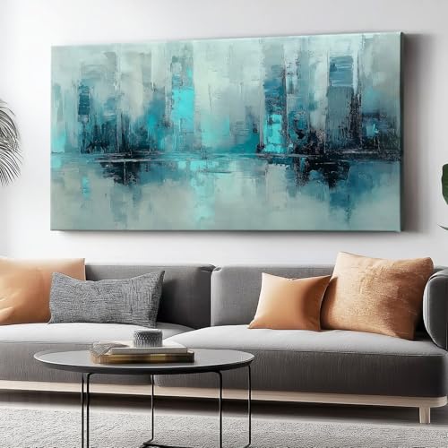 Leinwandwandbild Blau Grau Moderne Wohnkultur, Abstrakte Kunst Stadt Druck Leinwandwandbild, 91 x 61 cm fertig zum Aufhängen für Wohnzimmer Schlafzimmer Badezimmer Wanddekoration ohne Rahmen Leinwandwandbild Blau Grau Moderne Wohnkultur, Abstrakte Kunst Stadt Druck Leinwandwandbild, 91 x 61 cm fertig zum Aufhängen für Wohnzimmer Schlafzimmer Badezimmer Wanddekoration ohne Rahmen von Wmmner