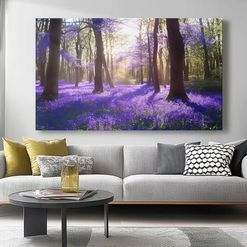 Leinwandwandbild Lila Gold Moderne Wohnkultur, Wald Bäume Blumen Druck Leinwandwandbild, 100 x 70 cm fertig zum Aufhängen für Wohnzimmer Schlafzimmer Badezimmer Wände Dekoration ohne Rahmen von Wmmner