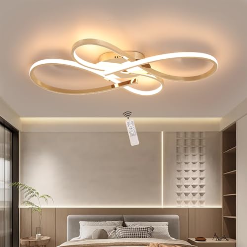 Moderne LED-Deckenleuchte dimmbar mit FernbedienungControl Creative Aluminium Kronleuchter für Wohnzimmer & Esszimmer Stilvolle Innenbeleuchtung (Gold 80CM) von Wmmner
