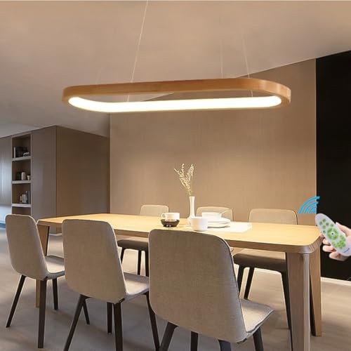 Moderne LED Pendelleuchte Dimmbare ovale Holz Kronleuchter für Esszimmer Wohnzimmer Büro Schlafzimmer 20CM Holz Deckenleuchte Stilvolle Hängelampe von Wmmner