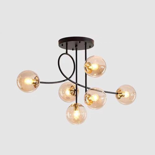 Moderner 6-Licht-E27-Metall-Vintage-Kronleuchter mit Glaskugelschirm 90 cm Durchmesser Perfekt für Schlafzimmer Wohnzimmer Küche und Loft-Räume. von Wmmner