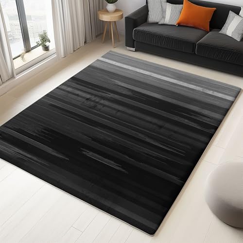 Teppich rutschfest waschbar 160 x 230 cm, schwarzgrau weich rutschfest schmutzabweisend schlicht modern vertikal bedruckt, für Schlafzimmer Büro Küche Flur Teppich Teppich rutschfest waschbar 160 x 230 cm, schwarzgrau weich rutschfest schmutzabweisend schlicht modern vertikal bedruckt, für Schlafzimmer Büro Küche Flur Teppich von Wmmner