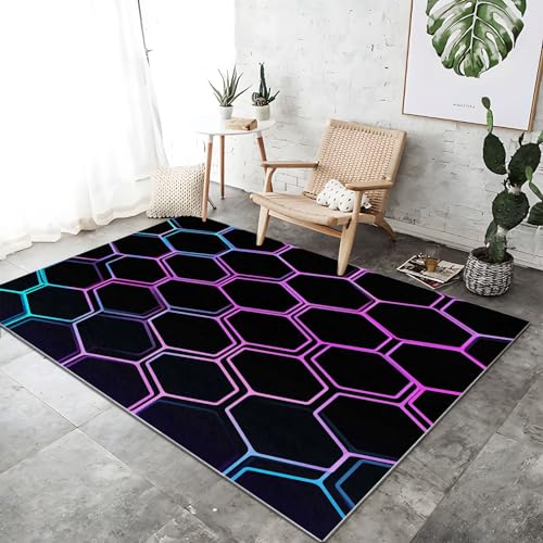 Teppich rutschfest waschbar 60 x 90 cm, Tech Style weich rutschfest schmutzabweisend geometrischer Sechseck-Farbverlauf-Print Teppich, für Schlafzimmer Büro Küche Flur Teppich von Wmmner