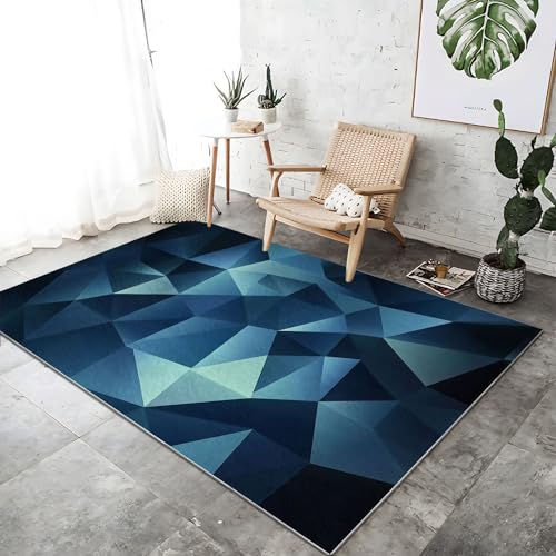 Teppich rutschfest waschbar 60 x 90 cm, dunkelblau hellgrau weich rutschfest schmutzabweisend modern und schlicht Dreieck-Print Teppich, für Schlafzimmer Büro Küche Flur Teppich Teppich rutschfest waschbar 60 x 90 cm, dunkelblau hellgrau weich rutschfest schmutzabweisend modern und schlicht Dreieck-Print Teppich, für Schlafzimmer Büro Küche Flur Teppich von Wmmner
