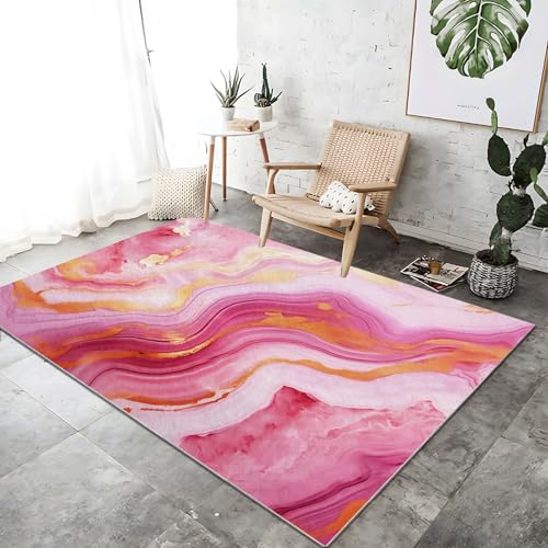 Teppich rutschfest waschbar 60 x 90 cm, rosa-goldener weicher, rutschfester, schmutzabweisender Luxus-Teppich mit Marmorstruktur, für Schlafzimmer, Büro, Küche, Flur von Wmmner