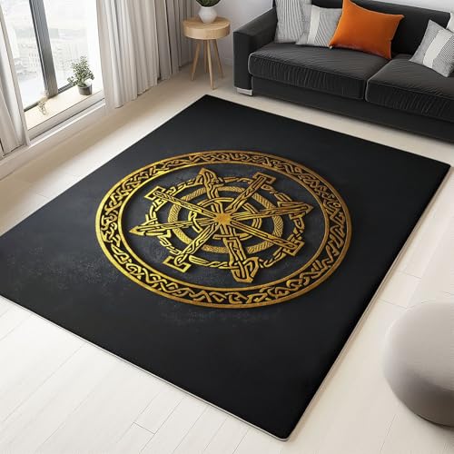 Teppich rutschfest waschbar 60 x 90 cm, schwarz-gold weich rutschfest schmutzabweisend Viking Retro Runen Print Teppich, für Schlafzimmer Büro Küche Flur Teppich Teppich rutschfest waschbar 60 x 90 cm, schwarz-gold weich rutschfest schmutzabweisend Viking Retro Runen Print Teppich, für Schlafzimmer Büro Küche Flur Teppich von Wmmner