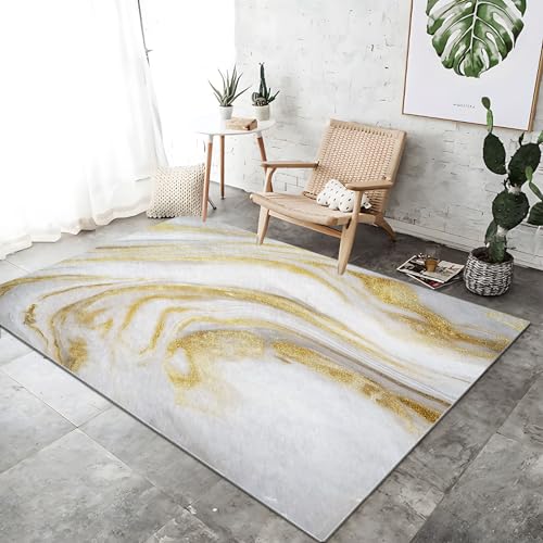 Teppich rutschfest waschbar 60 x 90 cm, weiß-goldener weicher rutschfester fleckenabweisender Teppich mit surrealistischem Marmor-Flüssigkeitsdruck, für Schlafzimmer, Büro, Küche, Flur Teppich rutschfest waschbar 60 x 90 cm, weiß-goldener weicher rutschfester fleckenabweisender Teppich mit surrealistischem Marmor-Flüssigkeitsdruck, für Schlafzimmer, Büro, Küche, Flur von Wmmner