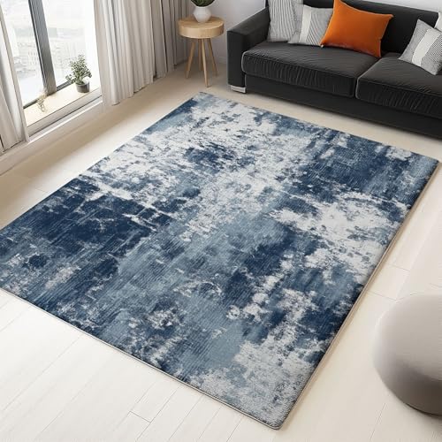 Teppich rutschfest waschbar 80 x 150 cm, dunkelblau bis grau, weich, rutschfest, schmutzabweisend, mit abstraktem Stadtmuster, für Schlafzimmer, Büro, Küche, Flur von Wmmner