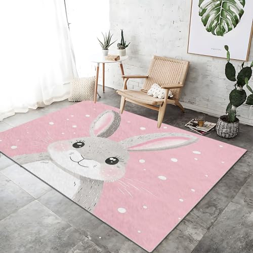 Teppich rutschfest waschbar 80 x 150 cm, rosa-grau weich rutschfest schmutzabweisend mit niedlichem Tiermotiv Kaninchen, für Schlafzimmer, Büro, Küche, Flur Teppich rutschfest waschbar 80 x 150 cm, rosa-grau weich rutschfest schmutzabweisend mit niedlichem Tiermotiv Kaninchen, für Schlafzimmer, Büro, Küche, Flur von Wmmner