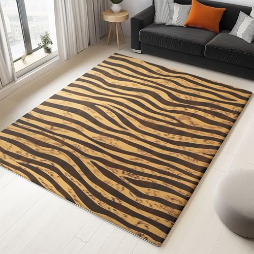 Teppiche Flauschig Weich Rutschfest Tiere Zebrastreifen-Print, Weich Nicht fusselnd Braun Schwarz Waschbar Flachflor-Teppiche, für Schlafzimmer Wohnzimmer Küche Eingangsbereich Teppich 60 x 90 cm von Wmmner