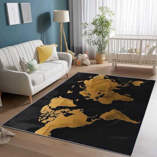 Teppiche für Schlafzimmer 60 x 90 cm, kurzflorig, weich, aus Flanell, schwarz-goldene Teppiche für das Wohnzimmer, waschbare, rutschfeste Teppiche mit abstraktem Marmorprint für Wohn- und Esszimmer von Wmmner