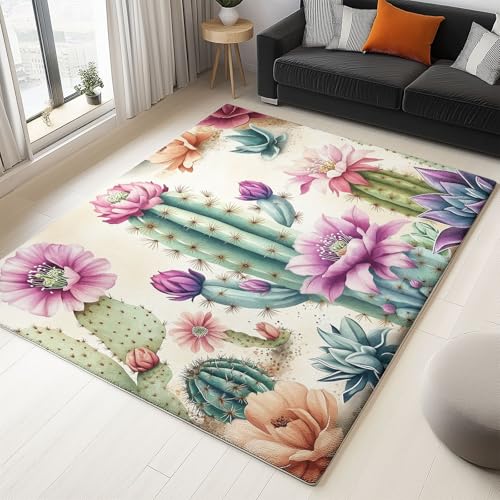 Teppiche für Schlafzimmer und Wohnzimmer, Aquarell-Kaktus-Sukkulenten-Motiv, waschbar, kurzflorig, rutschfest, 60 x 90 cm, für Wohnzimmer, Schlafzimmer, Küche, Wohnaccessoires Teppiche für Schlafzimmer und Wohnzimmer, Aquarell-Kaktus-Sukkulenten-Motiv, waschbar, kurzflorig, rutschfest, 60 x 90 cm, für Wohnzimmer, Schlafzimmer, Küche, Wohnaccessoires von Wmmner
