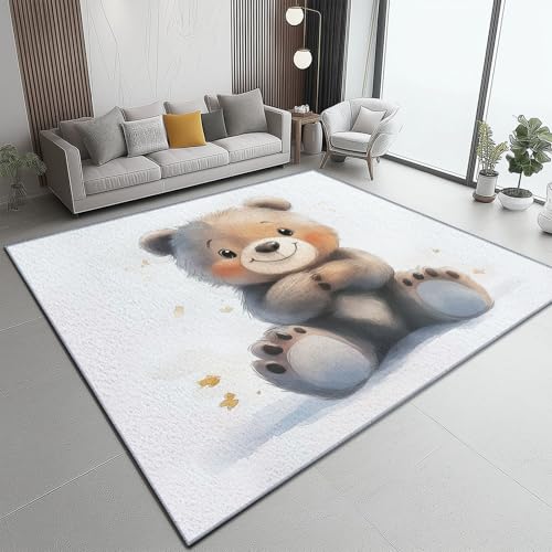 Teppiche rutschfest flauschig, braun weiß weich ultradünn rutschfest schmutzabweisend niedliche Tier Bärenprint Teppiche, für Wohnzimmer Schlafzimmer Esszimmer Flur 60 x 90 cm von Wmmner