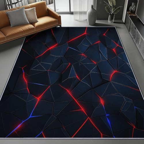 Teppiche rutschfest flauschig, dunkelblau rot weich ultradünn rutschfest schmutzabweisend Future Geometry Technology Print Teppiche, für Wohnzimmer Schlafzimmer Esszimmer Eingangsbereich 120 x 170 cm von Wmmner