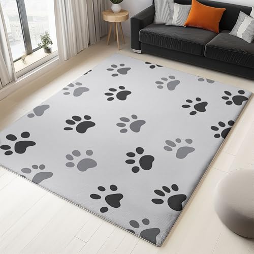 Teppiche rutschfest flauschig, grau schwarz weich ultradünn rutschfest schmutzabweisend einfache Tierpfotenprint-Teppiche, für Wohnzimmer Schlafzimmer Esszimmer Flur 140 x 200 cm Teppiche rutschfest flauschig, grau schwarz weich ultradünn rutschfest schmutzabweisend einfache Tierpfotenprint-Teppiche, für Wohnzimmer Schlafzimmer Esszimmer Flur 140 x 200 cm von Wmmner