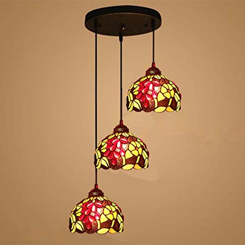 Tiffany Stil 3 Licht Farbige Glas Deckenlampe Retro Pendelleuchte für Esszimmer Wohnzimmer Schlafzimmer Dekor von Wmmner