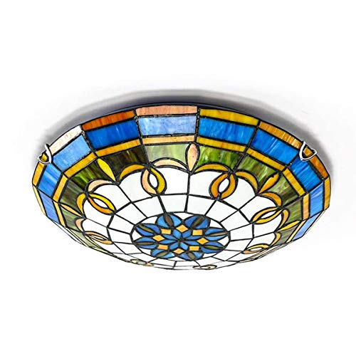 Tiffany-Stil Bunte Deckenleuchte E27 Vintage Runde Pendelleuchte mit Buntglasschirm Ideal für Küche Wohnzimmer Schlafzimmer und Bad 30CM Durchmesser von Wmmner