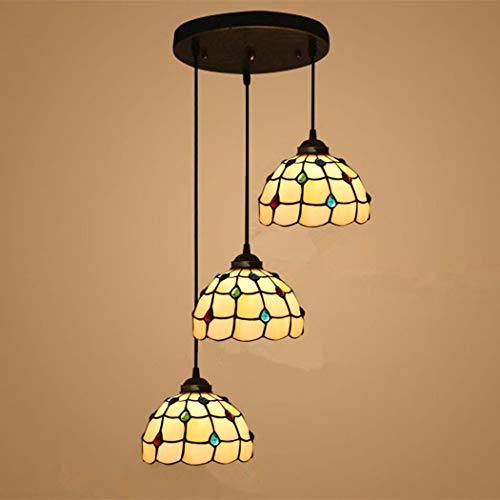 Tiffany Stil Pendelleuchte 3 Kopf Bunte Glas Kronleuchter Vintage Retro Hängende Deckenleuchte für Esszimmer Wohnzimmer Schlafzimmer von Wmmner
