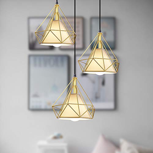 Vintage 3 in 1 Metall Pendelleuchte Retro E27 Deckenlampe Diamantschirm mit Stoff 25cm Gold 3Lichter Moderne Industrie Kronleuchter für Wohnkultur Vintage 3 in 1 Metall Pendelleuchte Retro E27 Deckenlampe Diamantschirm mit Stoff 25cm Gold 3Lichter Moderne Industrie Kronleuchter für Wohnkultur von Wmmner