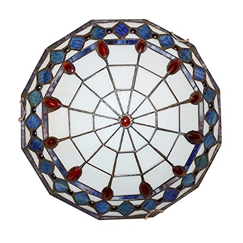 Vintage Tiffany StYle Deckenleuchte Runde Bunte Glasschirm Retro Pendelleuchte für Wohnzimmer Schlafzimmer Esszimmer Küche Flur Bad E27 Blau 30CM von Wmmner