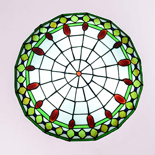 Vintage Tiffany Stil Deckenleuchte Runde Bunte Glasschirm Retro Pendelleuchte für Wohnzimmer Schlafzimmer DinIng Zimmer Küche Flur Badezimmer E27 30CM Grün von Wmmner