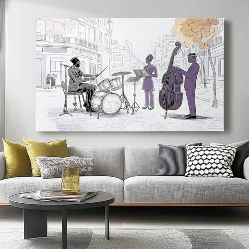 Wandbild auf Leinwand Street Band Musikinstrumente Druck, lila-grauer Leinwanddruck Poster, 61 x 41 cm für Wohnzimmer Schlafzimmer Home Office Wanddekoration Gemälde ohne Rahmen von Wmmner