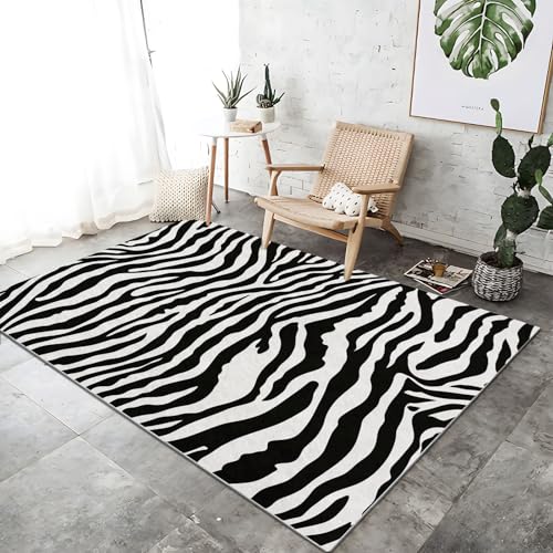 Waschbarer Teppich, fusselfrei, schlichtes Design, rutschfest, weicher, kurzer Flor, Shaggy-Teppich mit Zebrastreifen-Motiv, 160 x 230 cm, Teppich für das Home Office oder den Esszimmer von Wmmner