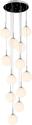 Wmmner 12 Kugel Weiß Milch Glas Lange Kronleuchter Treppe Foyer Hohe Decken Hängelampe Mid Century Pendelleuchte, Pendelleuchte/Chrom/3 Farben Wmmner 12 Kugel Weiß Milch Glas Lange Kronleuchter Treppe Foyer Hohe Decken Hängelampe Mid Century Pendelleuchte, Pendelleuchte/Chrom/3 Farben von Wmmner
