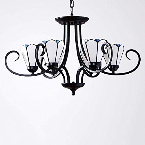 Wmmner 3/6/8-Lichter Vintage Europäische Tradition Kronleuchter Antike Blütenblatt Weiß Glas Einstellbare Pendelleuchte Eisen Metal Restaurant Hängeleuchte E27 Klassisches Wohnzimmer Dekorative Beleuc von Wmmner