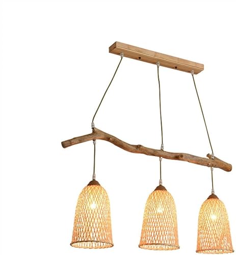 Wmmner 3-Flammige Handgewebte Pendelleuchte, Rattan-Einzelleuchte, Gewebte Natürliche Rattan-Deckenleuchte, Kronleuchter Mit Baldachin Kompatibel, Kronleuchter von Wmmner