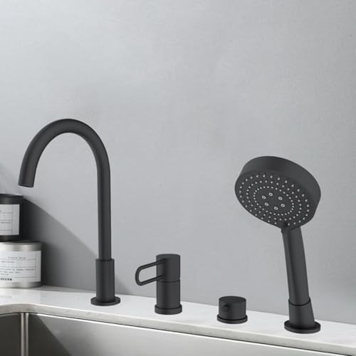 Wmmner 3 Loch Bad Dusche Mixer Schwarz Bad Mischbatterien Mit Dusche Einhebel Bad Wasserhahn Dusche Kopf Und Schlauch Set/Gebürstetes Gold von Wmmner