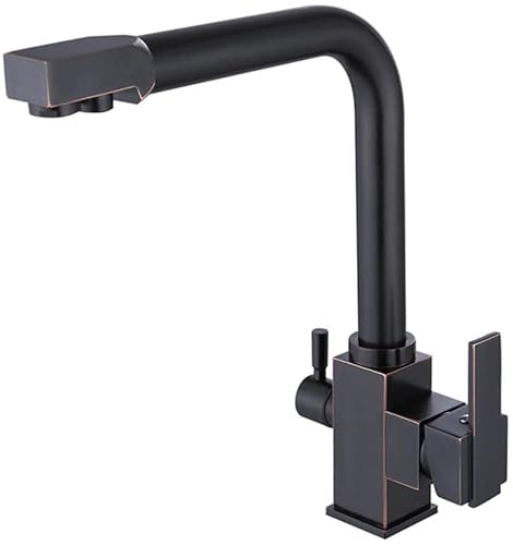Wmmner 3-Wege-Küchenarmatur 360° Swivel 3In1 Mischbatterie Mit Doppelauslass Messing Wasserfilter & Trinkwasser Wasserhahn Für Küchenspüleschwarz Retro Finish (Chrom) von Wmmner