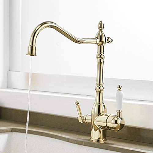 Wmmner 3-Wege-Küchenarmatur Retro-Wasserhahn Aus Massivem Messing Mit 360-Grad-Drehung Gefiltertes Trinkwasser Elegantes Gold-Finish Langlebige Und Stilvolle Küchenspüle Mischung von Wmmner