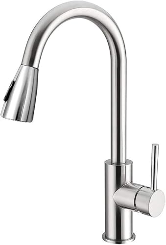 Wmmner 360° Drehbarer Küchenhahn Mit Pull-Down-Sprüher, Plattierende Einhand-Küchenspülarmaturen, Hochbogen-Mischbatterie Fit Für 1 Loch/Silber B. von Wmmner