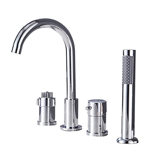 Wmmner 4-Loch Badewanne Wasserhahn Set Mit Handbrause Schwarz Bad Mischbatterie Dusche Kit Fürmoderne Badezimmer Stilvolle Und Funktionale Badewannen-Armaturen./Chrom/Tatischer Schalter von Wmmner
