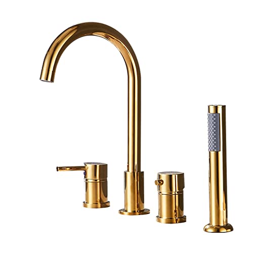 Wmmner 4-Loch Badewanne Wasserhahn Set Mit Handbrause Schwarz Bad Mischbatterie Dusche Kit Fürmoderne Badezimmer Stilvolle Und Funktionale Badewannen-Armaturen./Gold/Griffschalter von Wmmner