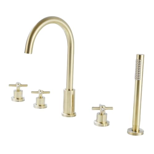 Wmmner 5 Hole Bath Shower Mixer Tap Black Shower For Bath Taps Mixer 360 Degree Rotating Tap Double Bath Taps Lever/Gebürstetes Gold von Wmmner