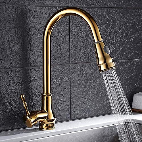 Wmmner Ausziehbare Küchenspüle Wasserhahn 360° Drehbar Mit Herausziehbarem Handbrause-Sprühgerät Einzelhebeldüse Mischbatterie Messing von Wmmner