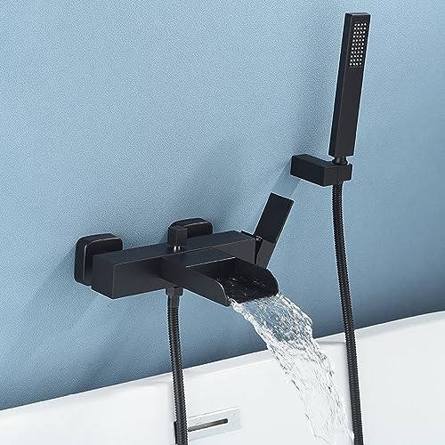 Wmmner Bad Wasserhahn Mit Handbrause Wasserfall Messing Wasser Kalt- Und Heißmischer Wasserhahn Badewanne Mit Handbrause, Gold/Schwarzer/a von Wmmner