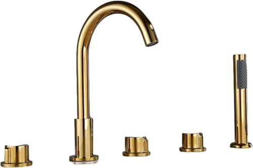 Wmmner Bad Wasserhahn Schwarz 5 Loch Bad Dusche Mixer Wasserhahn 360 Swivel Auslaufenhals Duscher Kopf- Und Schlauchset Für Badearmen/Gold Wmmner Bad Wasserhahn Schwarz 5 Loch Bad Dusche Mixer Wasserhahn 360 Swivel Auslaufenhals Duscher Kopf- Und Schlauchset Für Badearmen/Gold von Wmmner