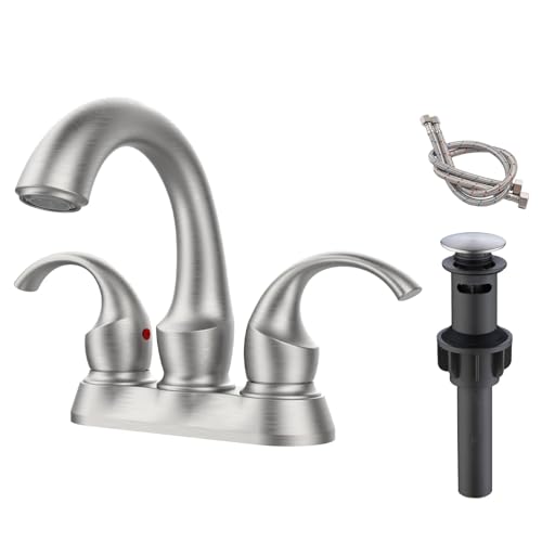 Wmmner Badarmatur 2-Griff Gebürstetes Nickel Mit Beläse, Style 4-Zoll Centerset Waschtischspüle Mit Pop-Up-Abfluss Und Versorgungsschläuchen, Fr4075-Np, Küchenspüle Wasserhahn von Wmmner