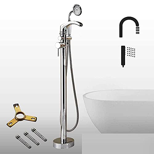 Wmmner Badewannenarmatur Schwarz Bronze Wasserfall Badewannenarmatur Einhand Freistehender Wannenmischer Wasserhahn Bodenmontiertes Bad-Duschset Mit Handbrause, Gebürstetes Nickel a/Chrom D/a von Wmmner