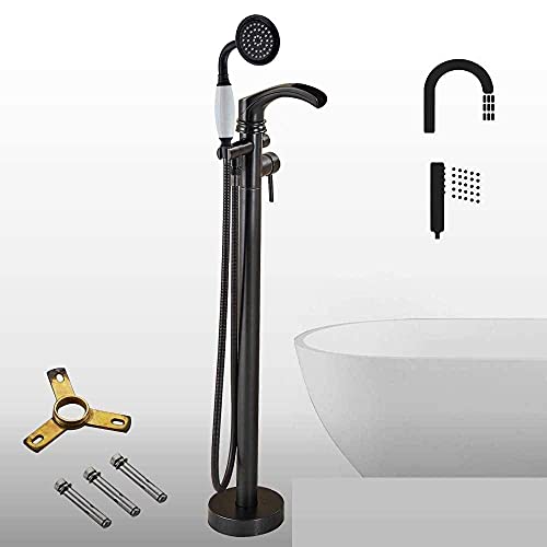 Wmmner Badewannenarmatur Schwarz Bronze Wasserfall Badewannenarmatur Einhand Freistehender Wannenmischer Wasserhahn Bodenmontiertes Bad-Duschset Mit Handbrause, Gebürstetes Nickel a/Svart Brons D/a von Wmmner